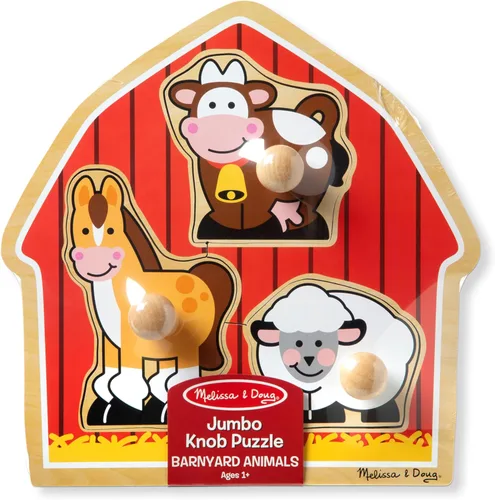Vista 6 de Melissa & Doug Rompecabezas de animales de granja con pomo gigante, rompecabezas de madera con clavijas para niños pequeños, juguete educativo