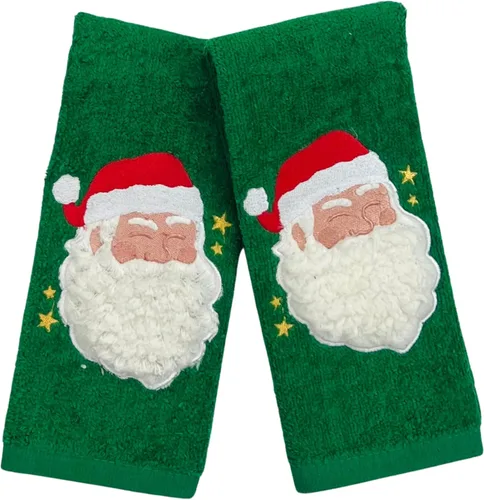 Vista 12 de Serafina Home Juego de 2 toallas de Navidad para baño, 100% algodón, diseño de corona de Navidad bordada en blanco marfil con campanas, 12 x 18