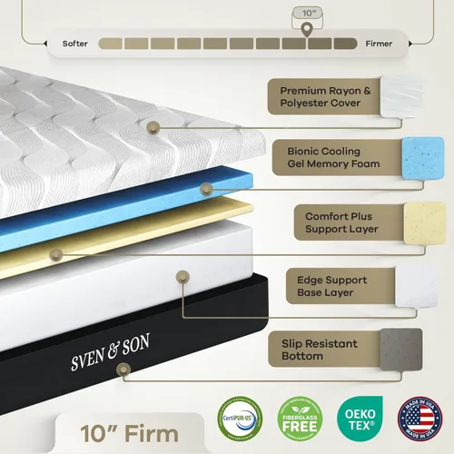 Vista 4 de Sven & Son Essential - Base de cama ajustable tamaño twin XL + colchón de espuma viscoelástica de gel frío de 10 pulgadas, inalámbrica, fácil