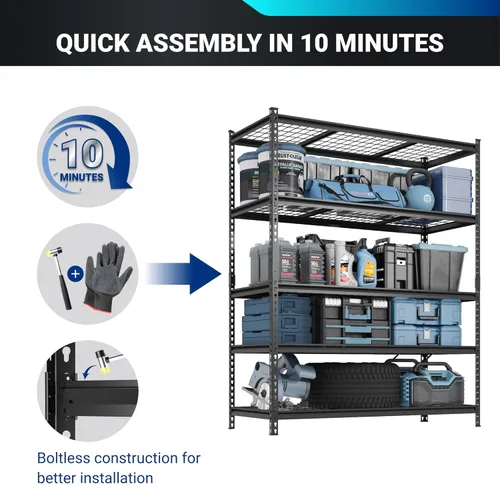 Vista 4 de FLEXIMOUNTS Estantería de garaje, estantería resistente de 2000 libras, estantes de almacenamiento de garaje de 5 niveles, estantes industriales