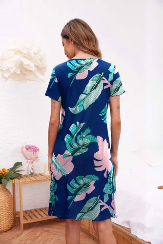 Vista 4 de Ekouaer - Camisón para dormir de manga corta con botones y cuello en V para mujer, vestido de pijama, ropa de dormir