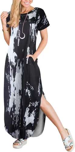 Vista 5 de ANRABESS - Vestido largo de playa de verano con bolsillos, suelto, informal, de manga corta, para mujer