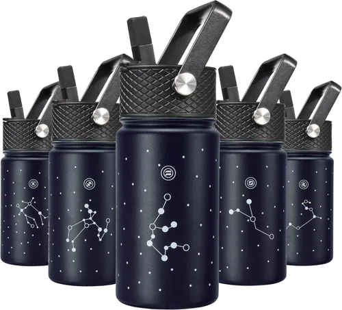 Vista 18 de BJPKPK Botella de Agua Aislada con Tapa de Pajita, 15 oz Botellas de Agua de Acero Inoxidable, Reutilizable a Prueba de Fugas sin BPA Termo, Frasco