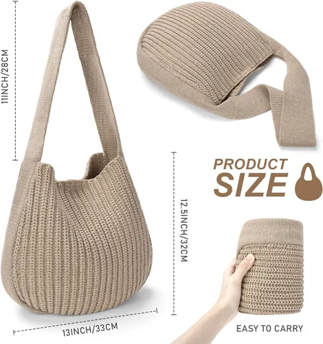 Vista 2 de hatisan Bolsas de ganchillo para mujer, bolsa de ganchillo grande, bolsa de mano de punto estética, bolso de hombro