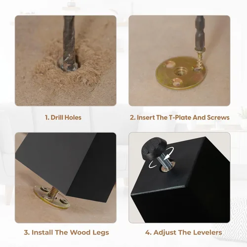 Vista 7 de Yes4All Juego de 4 Patas de Muebles de Madera Redondas de 4 Pulgadas - Pies de Repuesto de Madera para Sofá, Cama, Banco - Patas Cónicas Ajustables