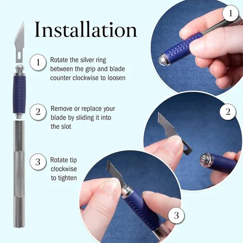 Vista 5 de WA Portman - Juego de cuchillos para pasatiempos – 1 cuchillo de precisión con 6 cuchillas de acero al carbono surtidas – Kit de 7 cuchillos