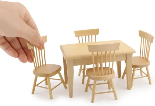 Vista 6 de Juego de mesa y silla de comedor en miniatura para casa de muñecas 1 12 escala muebles de madera modelo 5 piezas casa mini accesorios de decoración