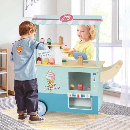 Vista 2 de INFANS Carrito de helados, tienda de comestibles, juguete de mercado, tienda de mercado, juego de simulación con rueda universal, báscula