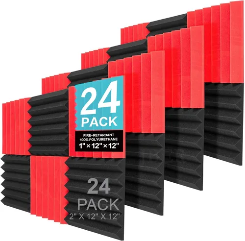 Vista 12 de JBER Paquete de 6 cuñas de espuma acústica, paneles de insonorización para estudio de 2 x 12 x 12 pulgadas, relleno a prueba de sonido resistente al