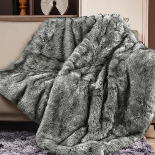 Vista 11 de Touchat Lujo Manta de pelo sintético de 1000GSM, manta súper gruesa, cálida, acogedora, pesada para sofá, cama, elegante manta reversible de visón