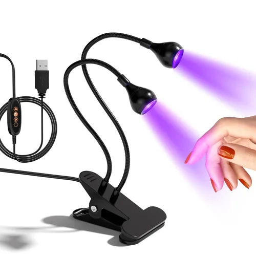 Vista 93 de AORAEM Lámpara LED UV para uñas: lámpara U V de cuello de cisne de doble cabeza para uñas de gel, luz LED de curación flash con 6 lupas para el Negro