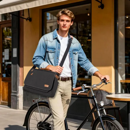 Vista 3 de ESTARER Messenger Bag 14 15.6 17.3 Inch, Mens Computer Bag Water-resistant Canva, Laptop Shoulder Bag for Work College Travel