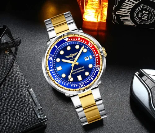 Vista 2 de TIME WARRIOR Wave Runner by DA movimiento de cuarzo correa de acero inoxidable reloj Pro Diver edición limitada