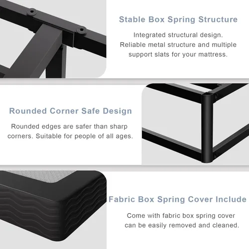 Vista 4 de Tyndall Base de colchón con base de colchón con marco de metal resistente, sin ruido, fácil montaje, antideslizante, color negro