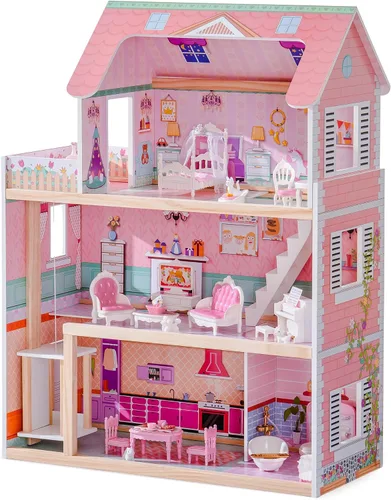 Vista 8 de ROBOTIME Casa de muñecas de madera, juego de casas de muñecas con 24 muebles para muñecas de 4, 5, 6 pulgadas, regalo de casa de muñecas para niñas