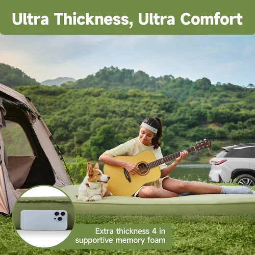 Vista 3 de OUTSKIRT Colchón de campamento, almohadilla de dormir autoinflable con saco de inflador, almohadilla de espuma para dormir, tapete de dormir de 4