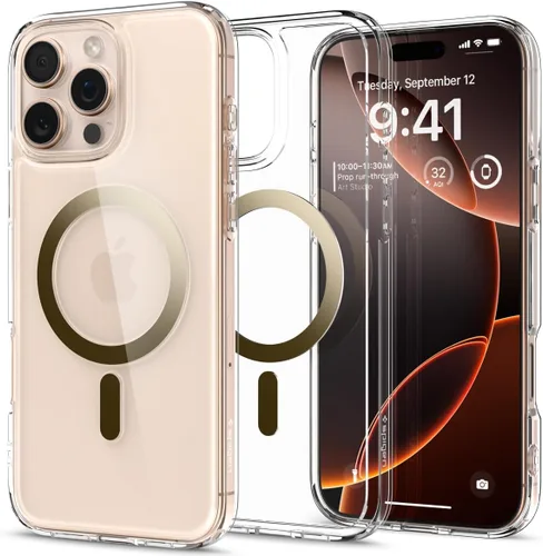 Vista 28 de Spigen Funda para iPhone 15 Pro Max, ultra híbrida MagFit [antiamarilleo] [compatible con Magsafe] - titanio natural escarchado