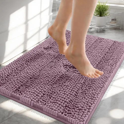 Vista 290 de OLANLY Alfombras de Baño Gruesas de 47 x 20 pulgadas, Extra Suaves Absorbentes de Chenilla a Rayas, Respaldo de Goma, Lavables y Secables a Máquina