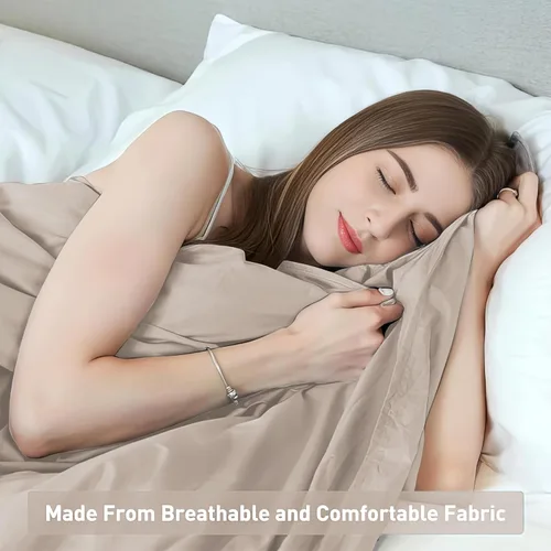 Vista 3 de Weighted Idea Funda de edredón extraíble de 48 x 72 pulgadas para manta con peso (suave y tela, color gris leche de almendra)