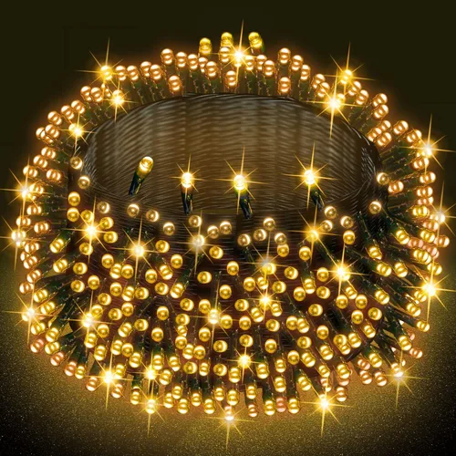 Vista 11 de Dazzle Bright - Guirnalda de luces navideñas, 600 LED, 196 pies, 8 modos de iluminación, temporizador, cable verde, impermeable, para árbol
