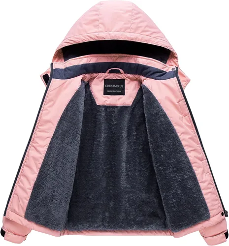 Vista 3 de CREATMO US Chaqueta de esquí impermeable para niña, abrigo de nieve de forro polar cálido para invierno, chaqueta de lluvia para snowboard