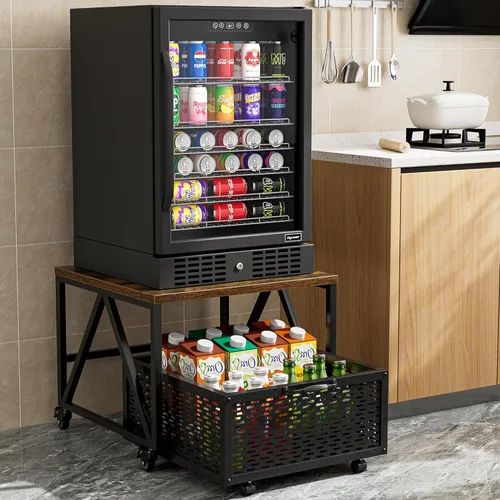 Vista 9 de Urban Deco Mini soporte para refrigerador con almacenamiento, carrito de refrigerador resistente con cesta de cajón, mini mesa de refrigerador