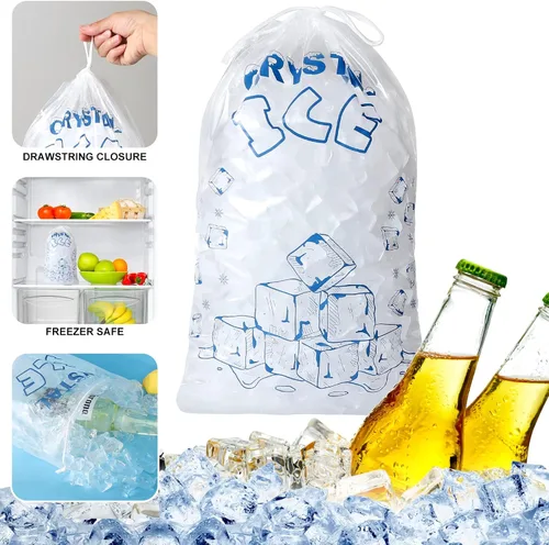Vista 2 de Bolsas de hielo de 8 libras con cordón, 50 bolsas de hielo para máquina de hielo, bolsas de cubitos de hielo reutilizables de alta resistencia