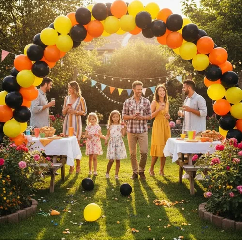 Vista 7 de Globos de látex, 60 globos de látex de 12 pulgadas, decoración de fiesta de cumpleaños y eventos (negro, amarillo y naranja)