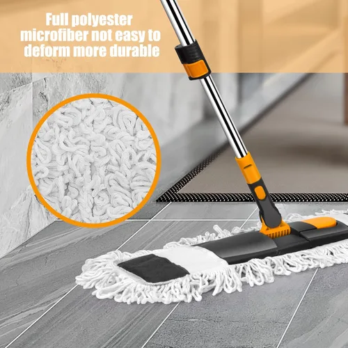 Vista 3 de Commercial Industrial Mop Dust Mop with 2 Pads, Heavy Duty Dry and Wet Flat Mops, Extendable Adjustable Long Handle, for Hardwood Laminate, Tile