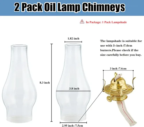 Vista 2 de Lámpara de aceite de repuesto para chimenea, ajuste de 3 pulgadas x 8.3 pulgadas de alto, globo de lámpara de queroseno de vidrio transparente