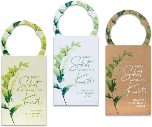 Vista 5 de Summer-Ray - 50 etiquetas de boda con texto en inglés «Take a Shot We Tied The Knot» (crema)