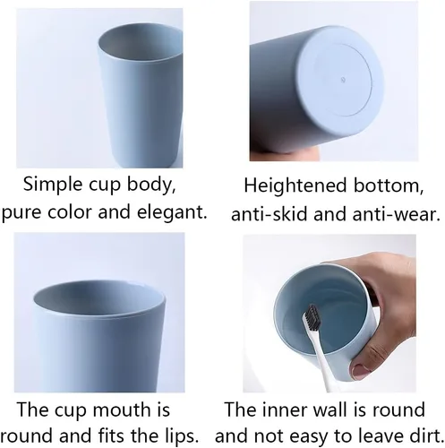 Vista 3 de Taza simple para beber, vaso de plástico para el hogar, soporte para cepillos de dientes para parejas, gran capacidad de 10 onzas (azul y blanco)
