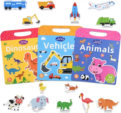 Vista 10 de ASTARON Libro de calcomanías reutilizables para niños pequeños, 88 piezas de calcomanías de animales, actividades para viajes por carretera