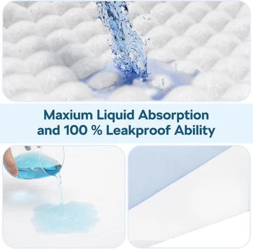 Vista 4 de Paquete de 2 almohadillas de cama para incontinencia impermeables súper grandes de 36 x 54 pulgadas, de secado rápido, lavables y reutilizables