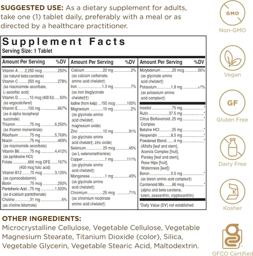 Vista 2 de Solgar Fórmula VM-75, 60 tabletas – Multivitamínico con minerales quelados – Vitamina A, B6, B12, C, D, E – Biotina, magnesio, calcio, hierro, zinc