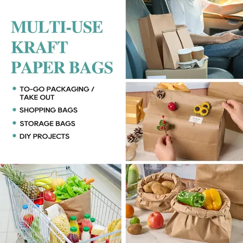 Vista 4 de MUCHII Bolsas de Papel Kraft de 57 LB 50 Unidades, Bolsas Grandes de Papel Marrón de Supermercado para Almacenamiento, Compras
