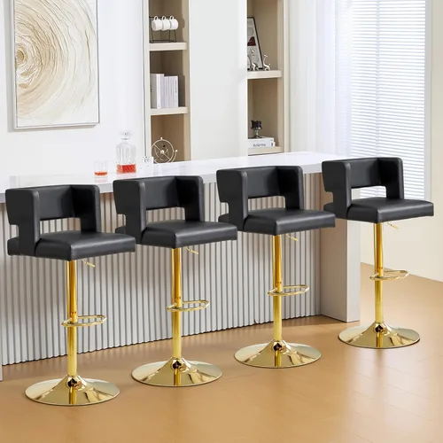 Vista 15 de Juego de 2 taburetes de bar de altura de asiento ajustable de 26-35 pulgadas, taburete giratorio de altura de mostrador con cojín de cuero, sillas