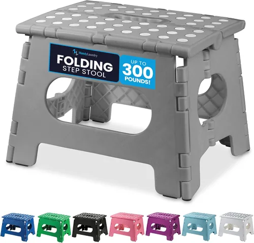 Vista 10 de Handy Laundry Taburete plegable ligero, lo suficientemente resistente como para apoyar a adultos y lo suficientemente seguro para niños, se abre Rosa