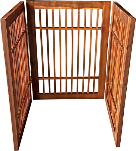 Vista 8 de Urnporium Puerta de madera independiente para perros, puerta plegable para mascotas, sin taladro, barrera expandible para puertas, escaleras, Puerta