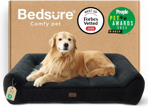 Vista 28 de Bedsure Camas ortopédicas para perros de tamaño grande, cama extra gruesa de apoyo para perros grandes con funda impermeable lavable, sofá cama