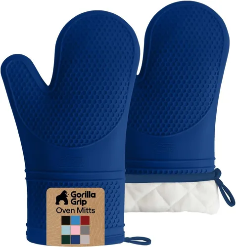 Vista 31 de GORILLA GRIP - Juego de guantes de horno de silicona suave sin BPA, guantes de cocina resistentes al calor e impermeables, forro de algodón grueso