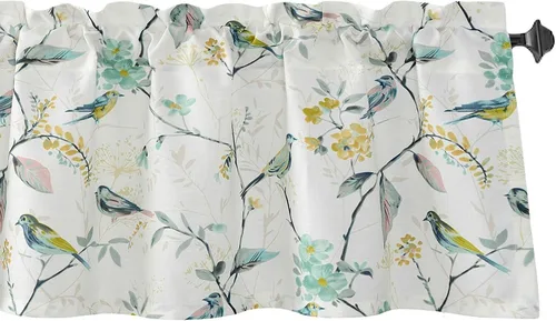 Vista 30 de VOGOL Cenefa de pájaro y bayas, decoración clásica de ventana de campo americano con estampado botánico, cortina de bolsillo para barra fácil
