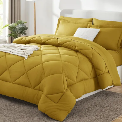 Vista 67 de CozyLux Juego de edredón de tamaño Queen, rojo burdeos, toda la ropa de cama en una sola bolsa, 7 piezas: edredón, fundas de almohada y de almohada