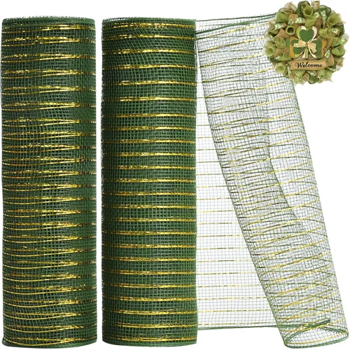 Vista 11 de TONIFUL 2 rollos de 10 pulgadas de cinta de malla decorativa morada, malla de tela con lámina para suministros de corona, adornos de puerta