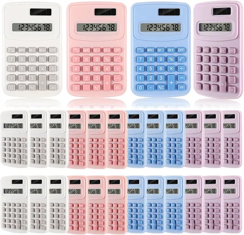 LEIFIDE Paquete de 24 calculadoras de bolsillo, calculadora básica de 4 funciones, pantalla de 8 dígitos, funciona con pilas para escritorio, hogar,