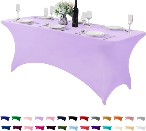 Vista 84 de Paquete de 2 manteles de elastano para mesa de 4, 6 o 9 pies, mantel elástico universal ajustable para fiestas, banquetes, bodas y eventos