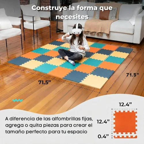 Vista 8 de MioTetto Tapete de juego para bebé, azulejos de espuma suave para el suelo para niños. Azulejos de espuma entrelazados ajustables, se adapta a