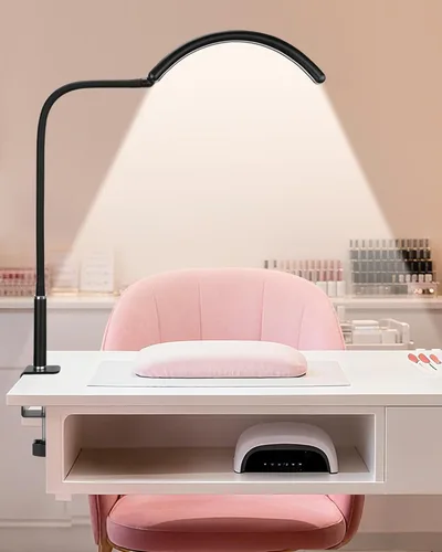 Vista 13 de Lámpara de escritorio LED profesional de media luna para técnicos y artistas de uñas, lámpara de mesa flexible de cuello de cisne con abrazadera, 5