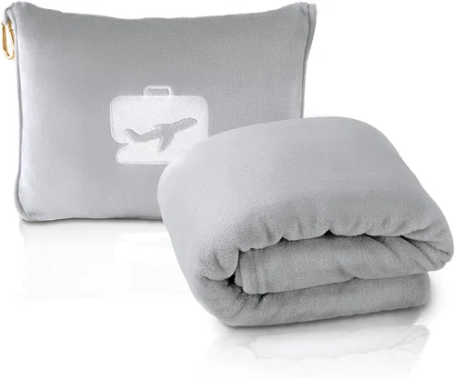 Vista 13 de EverSnug - Manta y almohada de viaje - Manta de avión suave 2 en 1 premium con funda de almohada suave, banda para equipaje de mano y clip para Gris