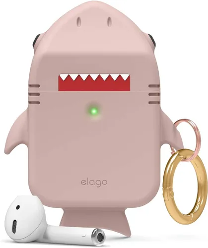 Vista 11 de elago Funda de tiburón compatible con Apple AirPods, bonita funda de diseño 3D con llavero para Apple AirPods 2, 1 (menta bebé)
